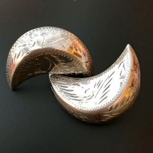 Navajo Sterling  Engraved Half Moon Post Earrings